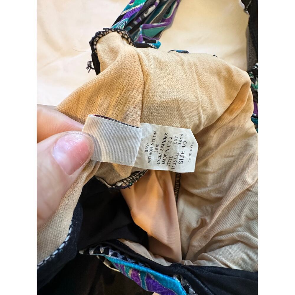 Vintage Catalina Women's Black Purple Halter Neck One Piece Swimsuit Size 10 - Picture 8 of 11